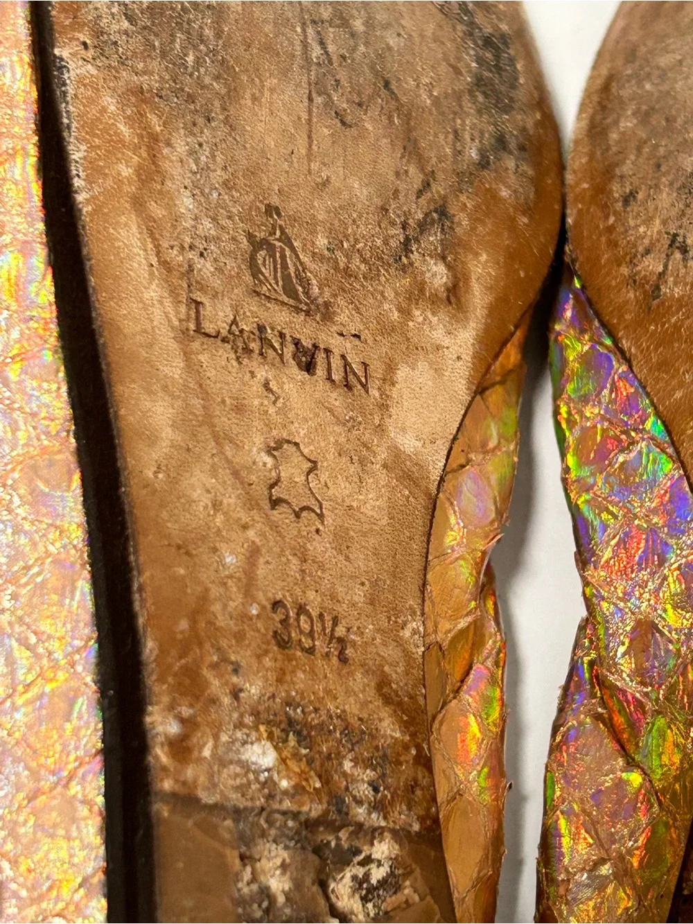 Lanvin Iridescent Snake Embossed Ballet Flats Pink Size 9 US 39.5 EU